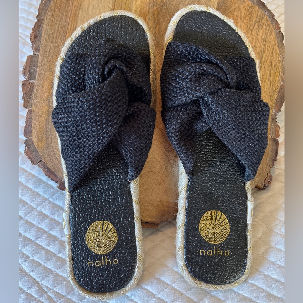 NALHO Size 11 Jaya Black Yoga Mat Espadrilles Women's Vegan Sandal Slide $52 NEW